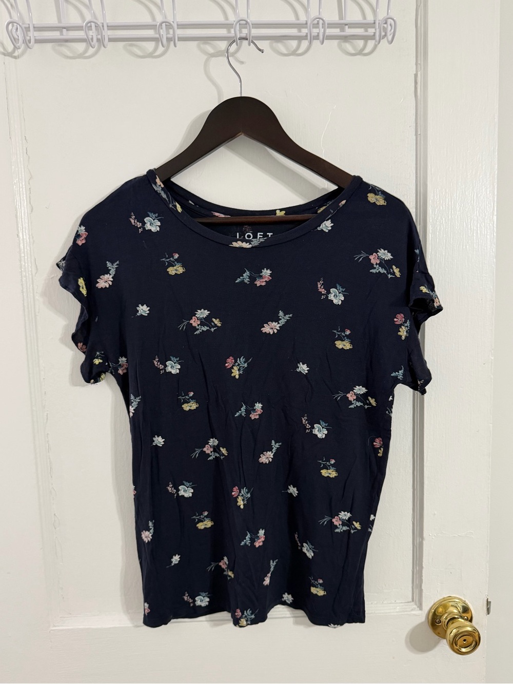 LOFT Navy Floral Short Sleeve Tee